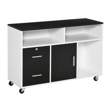 HOMCOM Support d'Imprimante Armoire Mobile de Bureau Organisateur avec Tiroir à Roulettes Noir