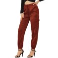 thumbnail image 1 of Unique Bargains Women's High Rise Silky Satin Cargo Pants, Brown, S, 1 of 6