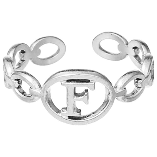TIMIFIS Silver Rings Titanium Steel Plated 26 Letter English Opening Finger Hollow Valentine'S Day Gift