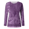 thumbnail image 3 of Femmes Manches Longues T-Shirts Col Rond Imprimé Floral Tunique Tops Doux Casual Ample Coupe Blouse, 3 of 3