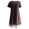 thumbnail image 5 of Pompotops Robe Décontractée Unie à Col Rond en Dentelle Manches Courtes avec Poches pour Femmes, 5 of 5