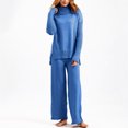 thumbnail image 4 of Timegard Ensemble 2 Pcs pour Femmes, Pull à Col Haut, Manches Longues, Pantalon Large, Couleur Unie, 4 of 5