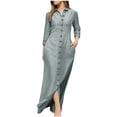 thumbnail image 1 of cfhntfmh Robes Maxi pour Femmes Décontractées d'Automne à Col, Manches Longues, Chemises Boutonnées, Robe Douce en Coton et Lin, 1 of 5