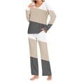 thumbnail image 1 of Yuyuzo Womens Pajama Sets 2 Piece Color Block Long Sleeve Crew Neck Tops Lounge Pants with Pockets, 1 of 6