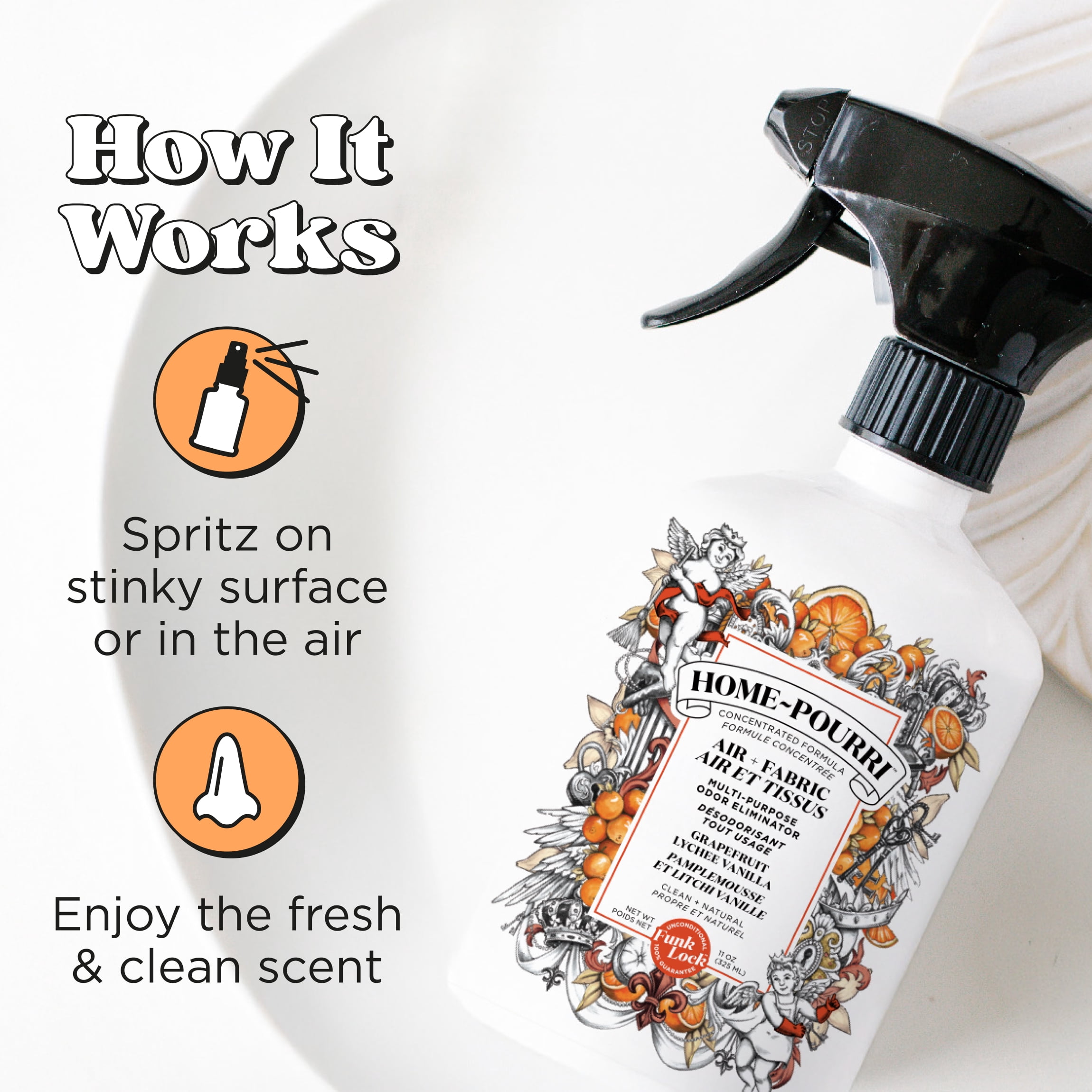 Home-Pourri Spray multi-usages 325 ml - Pamplemousse, litchi, vanille - FRENCH
