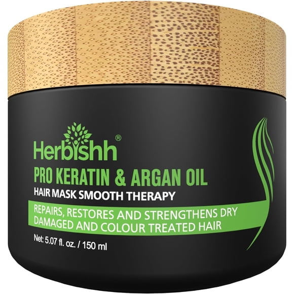 Herbishh Argan Hair Mask-Deep Conditioning & Hydration For Healthier Looking Hair for very Dry, Weak, Stressed Out Hair, No Sulphates, No Parabens (150 mL)
