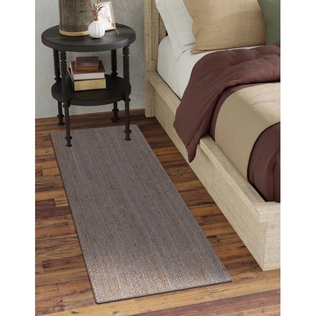 Aizza Trends 2.6x5 Ft Gray Jute Area Rug, Boho Chic Natural Jute Area Rug - Hand-Braided, Rustic Farmhouse Decor for Living Room Carpet,