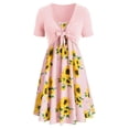 thumbnail image 3 of Robe Mini pour Femmes à Manches Courtes avec Nœud, Haut Bandage, Imprimé Tournesol, Ensemble Robe, 3 of 3