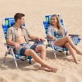 thumbnail image 3 of Costway 2-Pack Folding Backpack Beach Chair 5-Position Outdoor Reclining Chairs w/Pillow Blue, 3 of 10