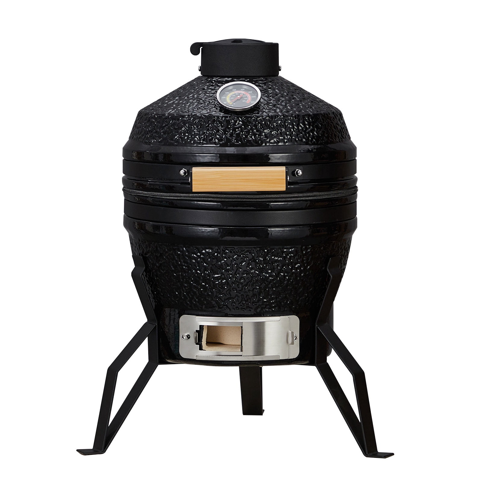 Ceramic Charcoal Grill – Portable Egg-Shaped BBQ Smoker – 13" with Stand – Built-in Thermometer & Steel Grate – Heat Deflectors – Heavy Duty – Barbecue, Camping, Baking & Tailgating