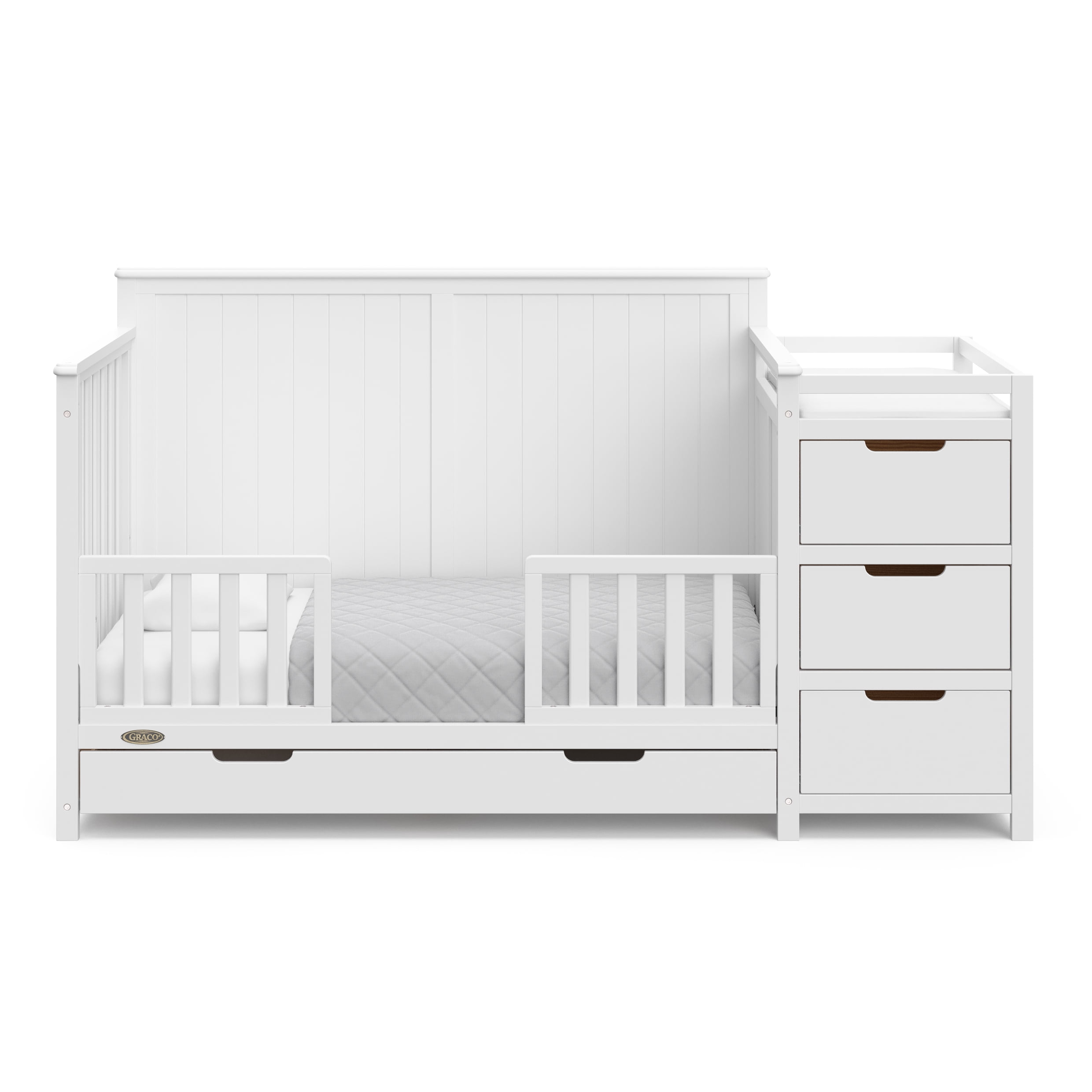 Lit de bébé convertible 5 en 1 avec tiroir et table à langer Hadley de Graco, Blanc