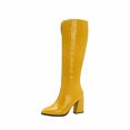 thumbnail image 2 of Autumn And Winter Thick High-heeled Pointed Toe Slim Boots Side Zipper Print Warm High-top Boots, 2 of 9