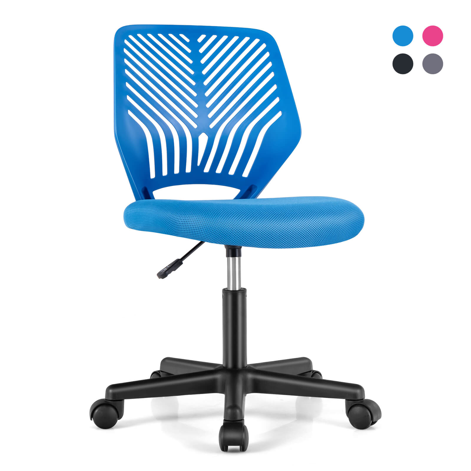 Costway Chaise de Bureau Ergonomique Réglable en Hauteur pour Enfants avec Roulettes Universelles Chaise de Travail Bleue