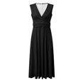 thumbnail image 4 of B91xZ Robe Maxi Sans Manches pour Femmes Robe à Encolure Carrée Sans Manches Taille Élastique à Volants Robe Trapèze Mini, Noir L, 4 of 4
