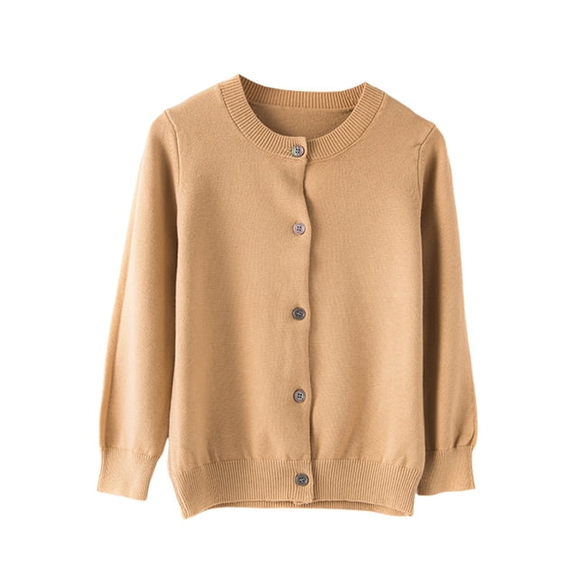 LIJCC Girls Classic Knit Cardigan Sweaters Crew Neck Button-Down Solid Color Cotton Knit Sweater School Uniforms Cotton Cardigan Button Front Outerwear
