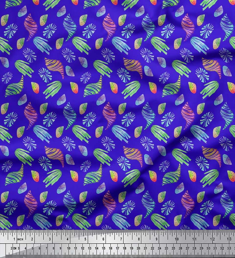 Soimoi Poly Georgette Fabric Coral & Seashell Ocean Decor Fabric Printed Yard 42 Inch Wide
