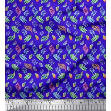 Soimoi polyester Crepe Fabric Coral & Seashell Ocean Print Sewing Fabric Yard 42 Inch Wide