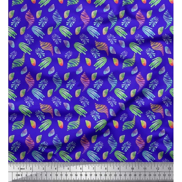 Soimoi polyester Crepe Fabric Coral & Seashell Ocean Print Sewing Fabric Yard 42 Inch Wide