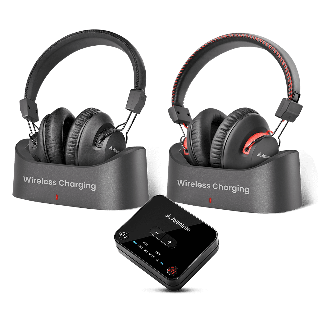 Avantree HT41899 Plus 2 - Dual Bluetooth 5.3 Wireless Headphones for TV Watching with Transmitter & Charging Docks, aptX Adaptive & Low Latency, Compatible with Optical & 3.5mm AUX TVs