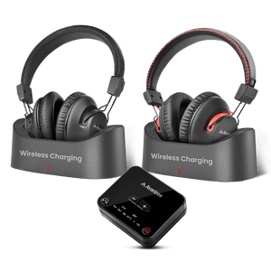 Avantree HT41899 Plus 2 - Double Bluetooth 5.3 Casques sans fil pour TV Regarder avec l'émetteur & Les docks de recharge, aptX Adaptatif & Faible latence, compatible avec l'optique & 3.5mm AUX Télévisions