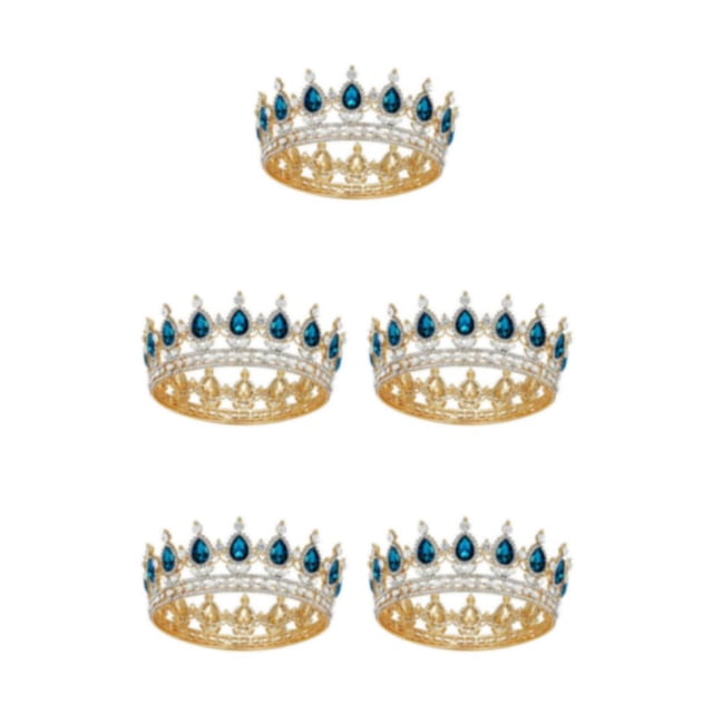 ZheElen Alloy Durable And Non-deforming Rhinestone For Wedding Or Cosplay Family Wedding Hair Crown Gold + lake blue 5Set