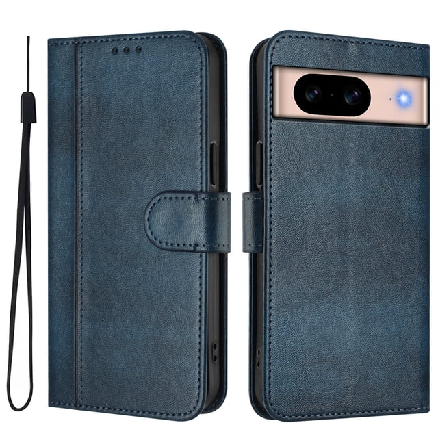 Wallet Phone Case for Google Pixel 8A 360° Protective Flip Cover with Card Slots Kickstand Blue