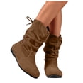 thumbnail image 1 of Rokment Womens Slouchy Wide Mid Calf Boots Fall Winter Fashion Slouch Suede Round Toe Flat No Heel Tall Dress Booties with Back Lace up, 1 of 7