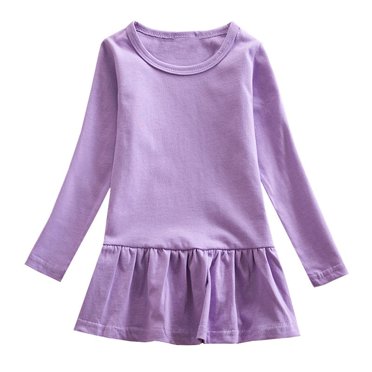 MeetoTime Vêtements pour Bébés Filles 1-7 Ans Coton Couleur Unie Col Rond Robes à Manches Longues pour Filles