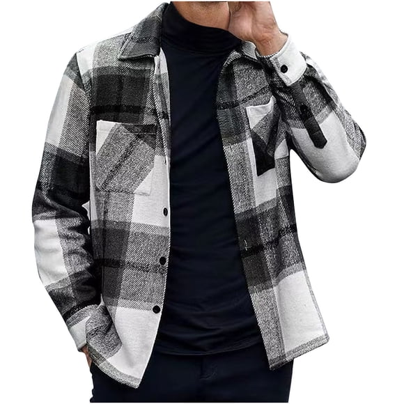 AherBiu Plus Size Men's Flannel Shirts Long Sleeve Cotton Plaid Trendy Casual Shirts Jackets Fall Button down Shirt with Pockets