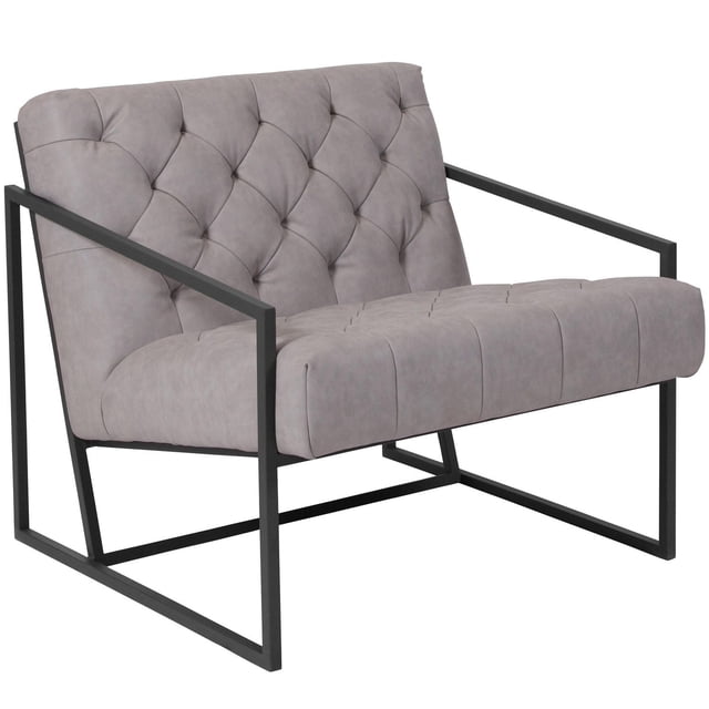 Chaise longue rétro touffetée en cuir gris clair de la série HERCULES Madison