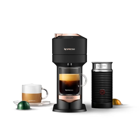 Nespresso Vertuo Next Machine à Café et à Espresso par De'Longhi avec Mousseur à Lait 1100 ml de Luxe Noir Mat Or Rose