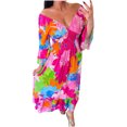 thumbnail image 1 of Pisexur Robe à Manches Courtes à Col en V Mode Femmes Été Décontractée Taille Élastique Col en V Imprimé Manches 3/4 Robe Ample Robe Femme, 1 of 6
