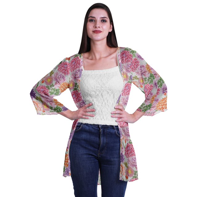 Moomaya Cardigan Court en Georgette Imprimée pour Femmes, Vêtements de Plage, Châle et Couvre-Maillot