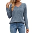 thumbnail image 1 of vdgthytj Chandails pour Femmes à Manches Longues Mode d'Automne Col en V Hauts Tricotés Confort Doux Chandails de Base, 1 of 4