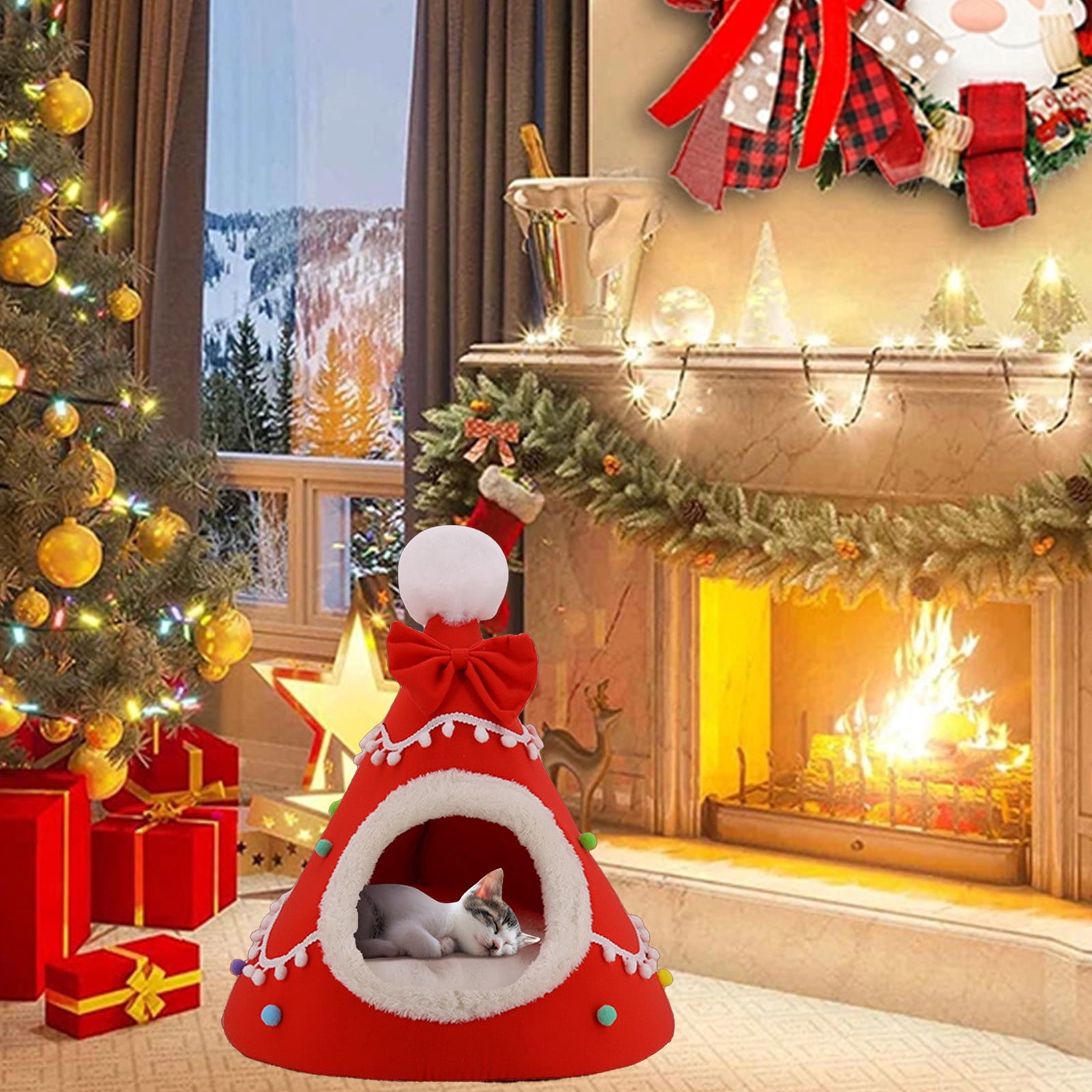 Dvkptbk Christmas Candy Pet Bed Pet Villa Kitty Bed Dog Bed Winter Warm Cats Bed Yurt Pet Houses Pet Tent House Christmas Decorations