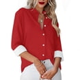 thumbnail image 2 of Besolor Button Down Shirts for Women Solid Color Long Sleeve Colared Tops Loose Office Blouses for Casual Work, 2 of 5