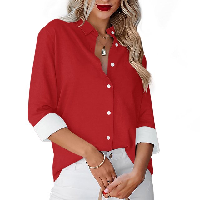 Birdeem Women's Solid Color Casual Everyday Single-Breasted Long-Sleeved Shirt Tops