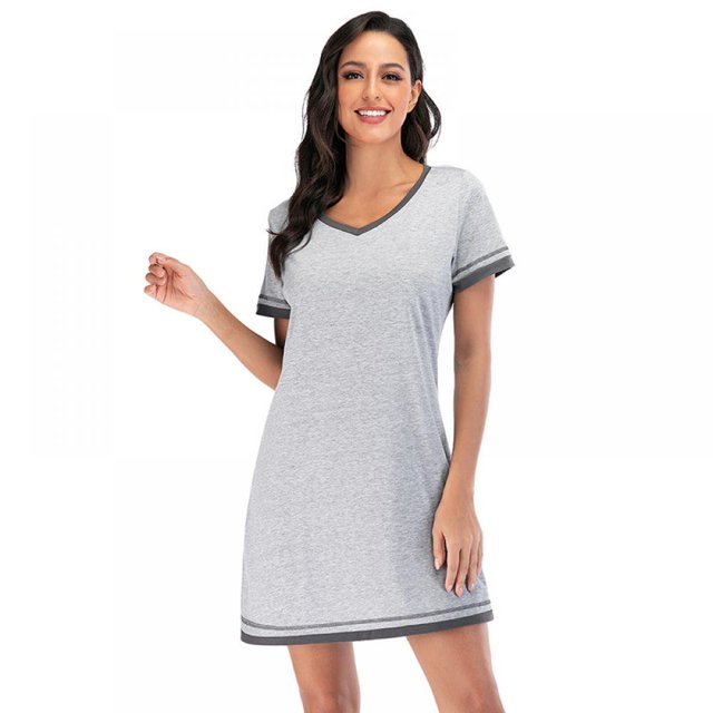 Pyjama d'Été pour Femmes Manches Courtes Col Cœur Pêche Robe de Nuit Décontractée Robe de Sommeil Ample Confortable Pyjama Robe de Maison Décontractée