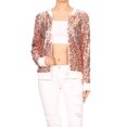 thumbnail image 1 of Womens Long Sleeve Sequin Front Zip Jacket Long Sleeve Ribbed Cuffs Outerwear Tops, 1 of 5