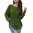 thumbnail image 2 of EGNMCR Chandails pour Femmes Manches Longues Col Rond Chandail Fendu Couleur Unie Haut Col Rond Chandail, Cadeaux pour Femmes, 2 of 3