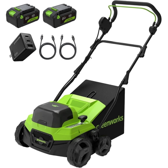 Greenworks 48 V (24 V x 2) Scarificateur et Défeutreur de Pelouse Sans Fil de 15”, Profondeur Réglable, Enlève-Chauffage pour l'Entretien de Pelouse à la Maison, Entretien de Cour Arrière et de Jardin, Nettoyage Saisonnier de Cour au Printemps et à l'Automne, Outil Seulement