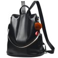 thumbnail image 4 of Faux Leather Backpack Unisex Solid Color Fashion Big Casual Daypack Shoulder Bag, 4 of 10