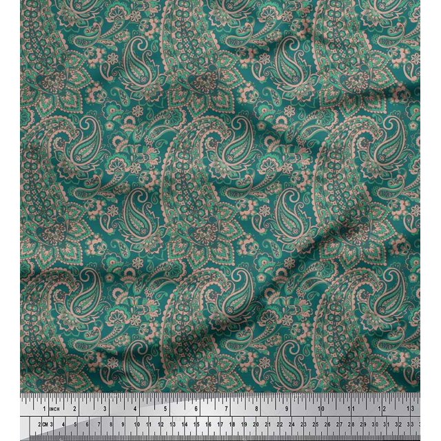 Soimoi Poly Georgette Fabric Artistic Paisley Print Sewing Fabric Yard 52 Inch Wide