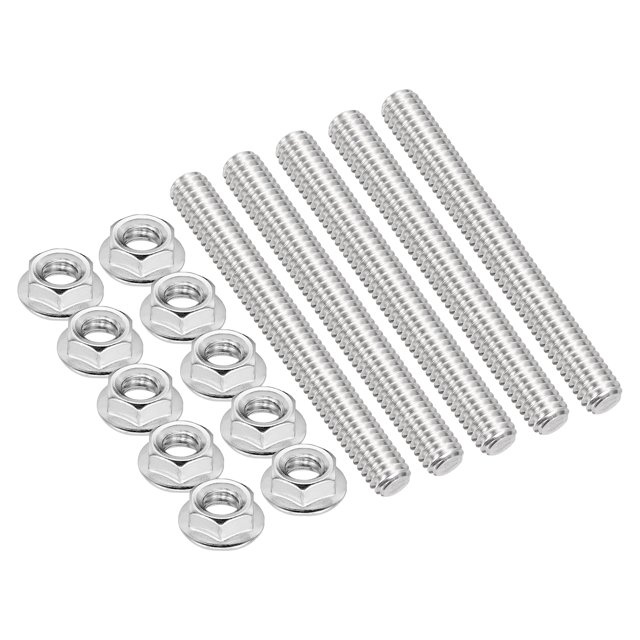 Uxcell 5 Pcs Tringles Filetées 5/16 Pouces-18x60mm avec Écrous Hexagonaux, Tringle en Acier Inoxydable 304 Entièrement Filetée, Filetages à Main Droite avec 10 Écrous de Bride pour Pinces, Crochets, U-Bolt, Ton Argenté