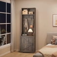 thumbnail image 4 of 77" Freestanding Entryway Hall Tree with Shoe Storage, Space-Saving Coat Rack Featuring 5 Hooks, 2 Open Cubbies and Shoe Cabinet for Hallway, Living Room and Mudroom, White/Brown, 4 of 9