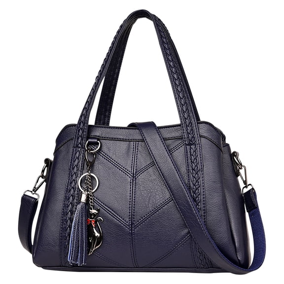 Blue Women Shoulder Bag Large Capacity Soft Pu Leather Tote Purse With Multiple Pockets Zipper Closure 30X12X20Cm Fashion Handbag For Work Travel Daily Use