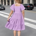 thumbnail image 4 of Jinhomg Robe d'Été pour Filles Décontractée à Smocks, Robes Bohèmes Fluides à Manches à Volants, Robe Midi à Étages Violette 5 Ans, 4 of 9