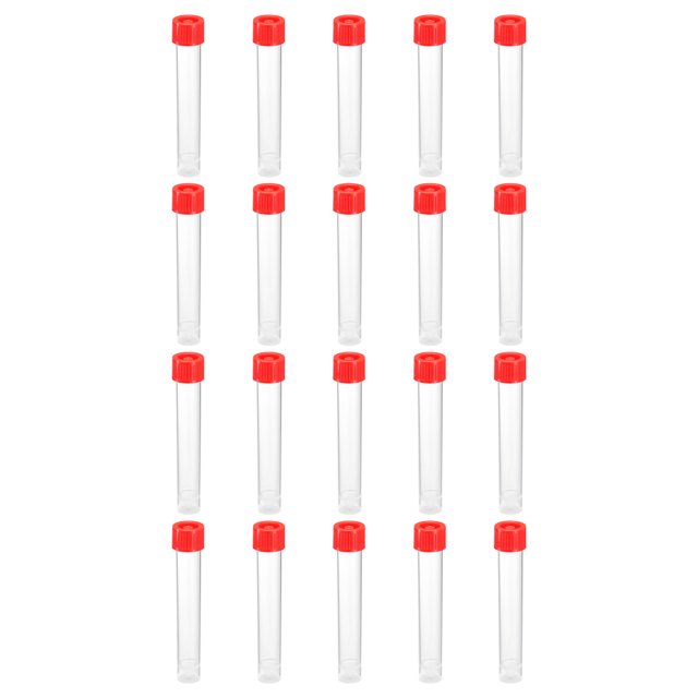 Unique Bargains 10mL Plastic Test Tubes, 20 Pack Frozen Test Tube Vial Container Storage Screw Cap, Red Clear