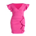 thumbnail image 4 of MesaSe Robe d'Été Ajustée à Manches pour Femmes Col en V Robe Évasée avec Poches Couleur Unie une Pièce, 4 of 9