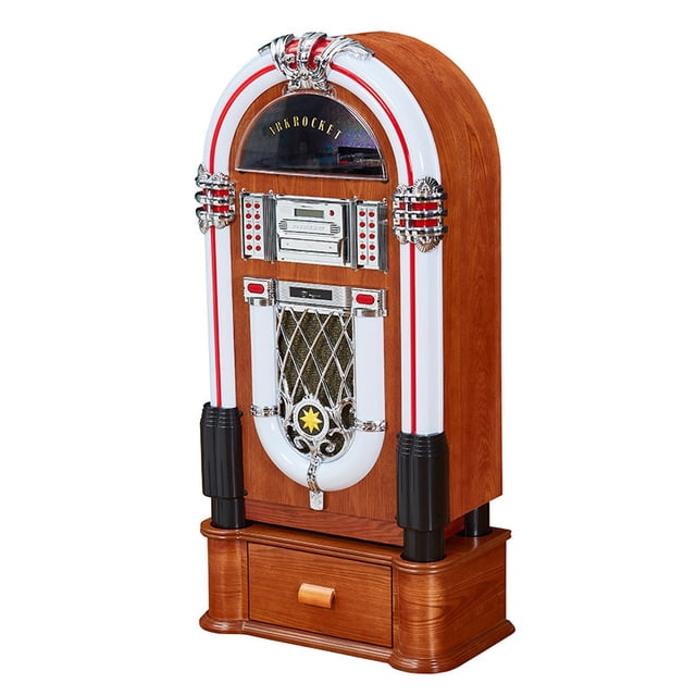 Arkrocket Taurus II Jukebox Vinyl Record Player Bluetooth USB SD CD Player Radio Retro Turntable Classic Jukebox (Taurus II - Maple)